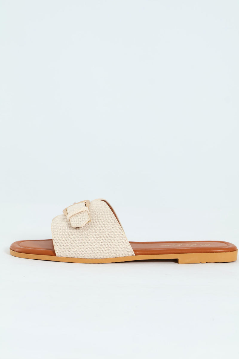 Buckle Detail Single Band Mule Sandal - Natural