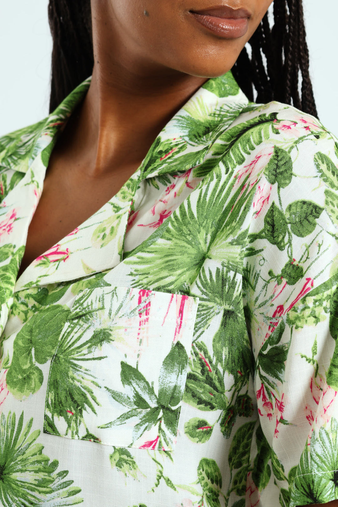 Button Through Jungle Linen Short Set - Multi