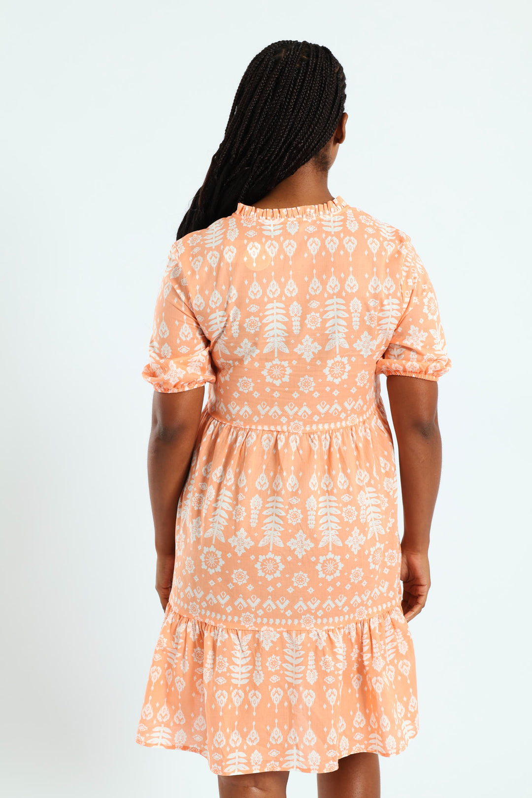 Frill Neck & Tie Swing Mini Dress - Coral