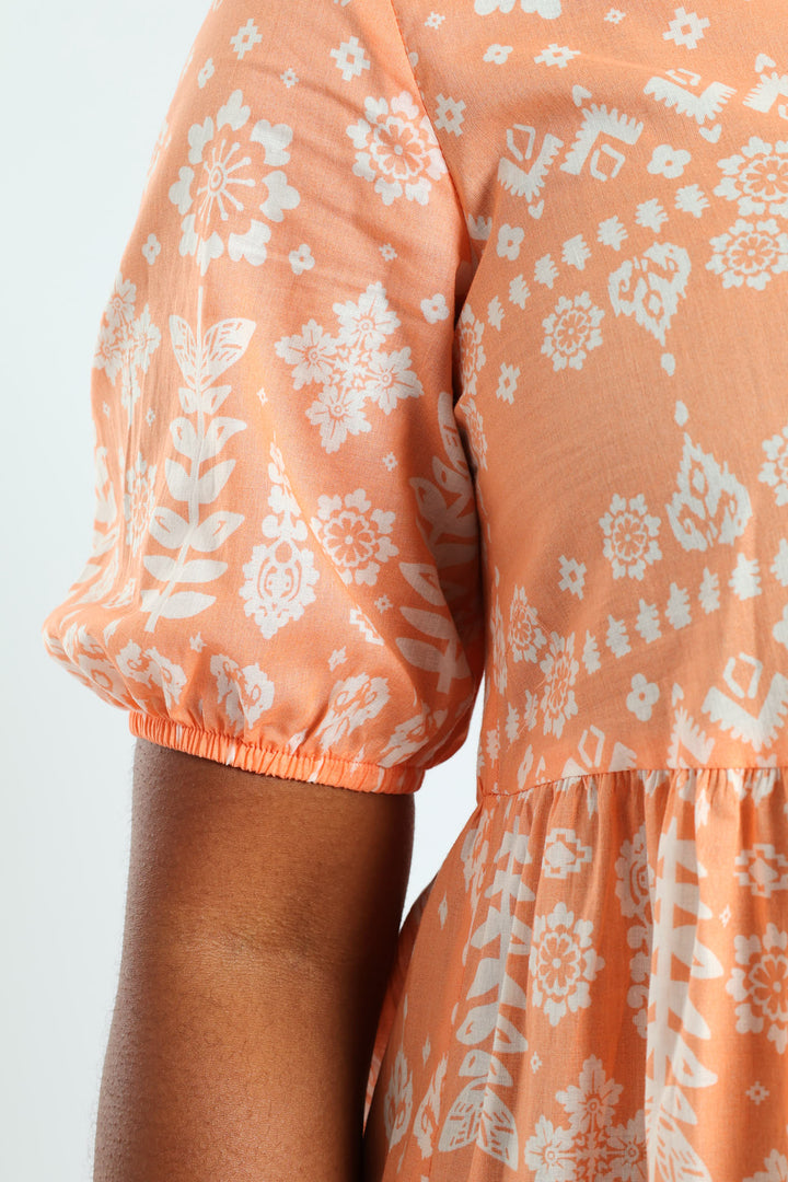 Frill Neck & Tie Swing Mini Dress - Coral