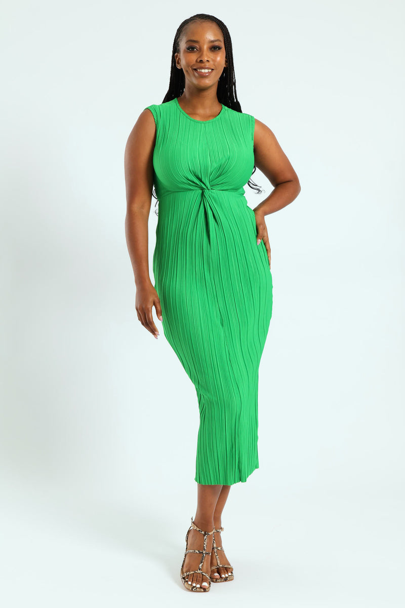 Ladies Sleeveless Knot Front Column Midaxi Dress - Emerald – Edgars