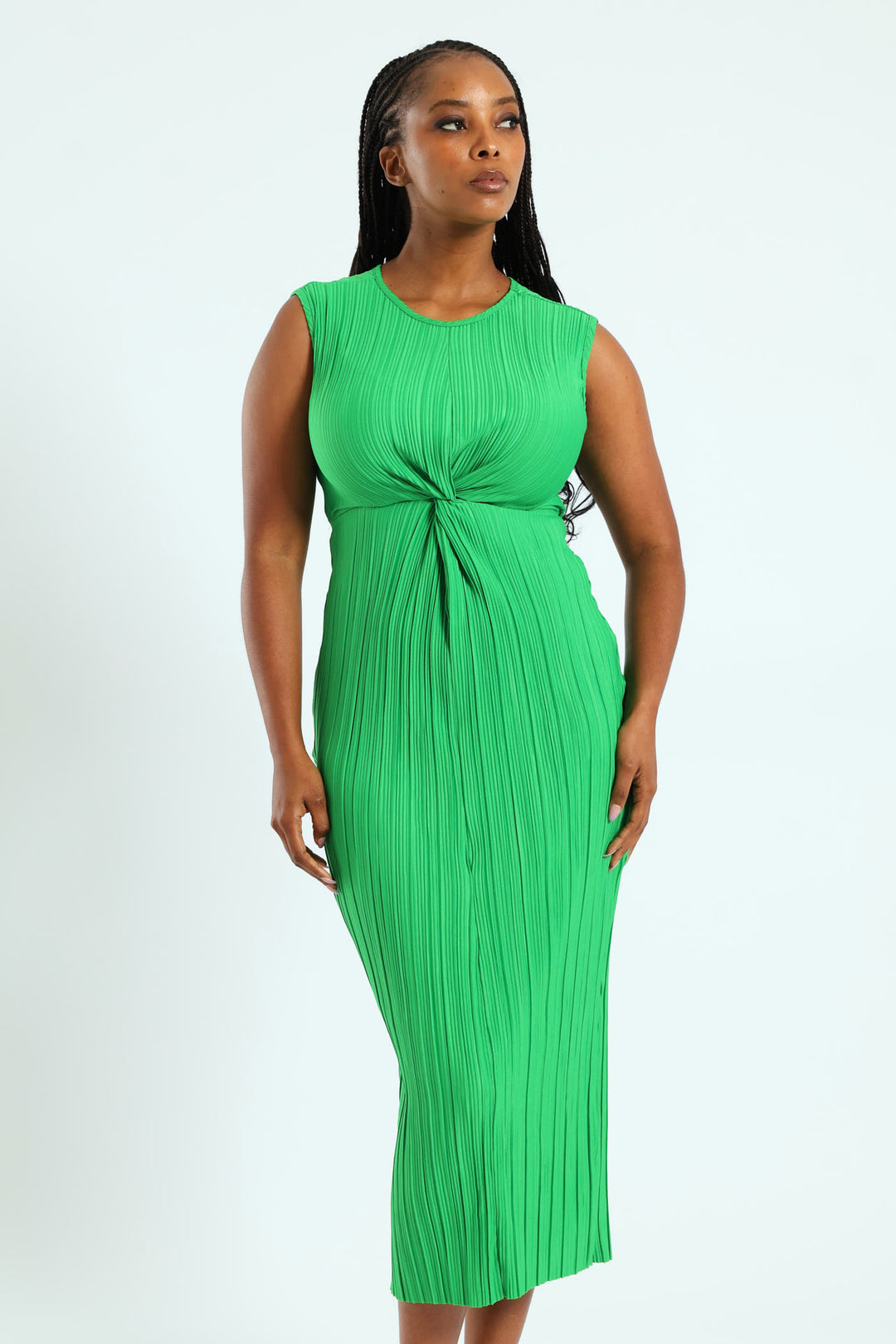 Sleeveless Knot Front Column Midaxi Dress - Emerald