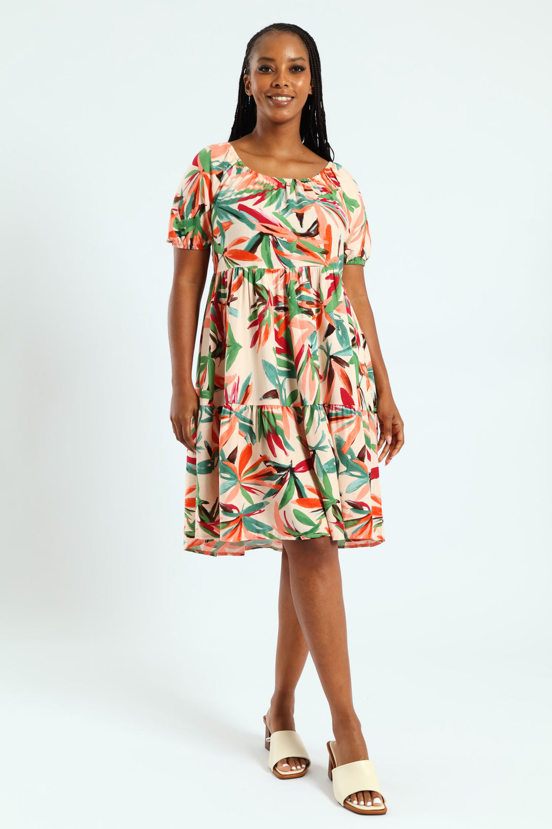 Printed Tiered Gypsy Mini Dress - Multi