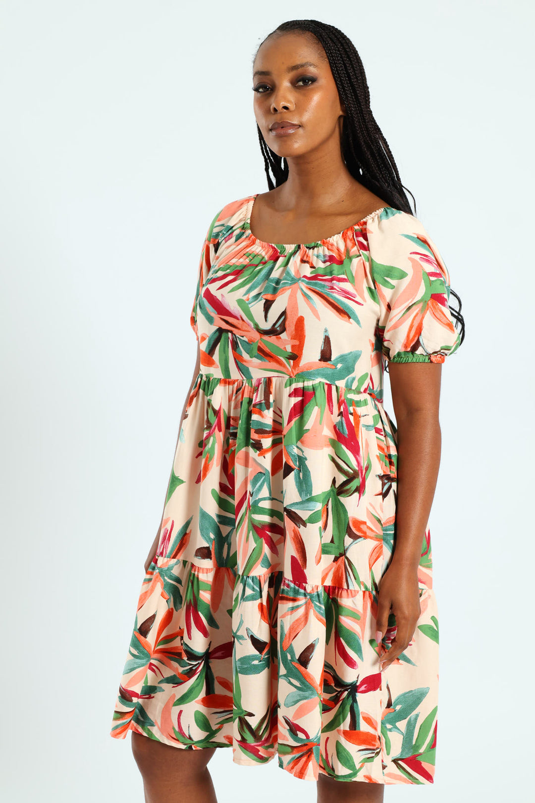 Printed Tiered Gypsy Mini Dress - Multi