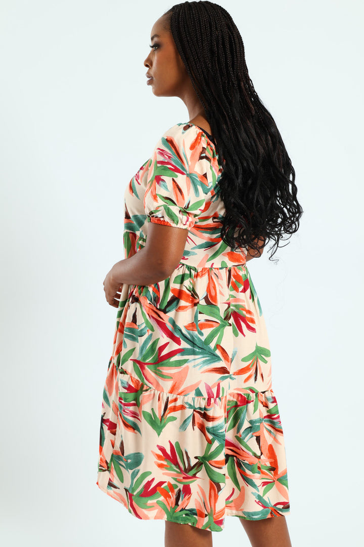 Printed Tiered Gypsy Mini Dress - Multi