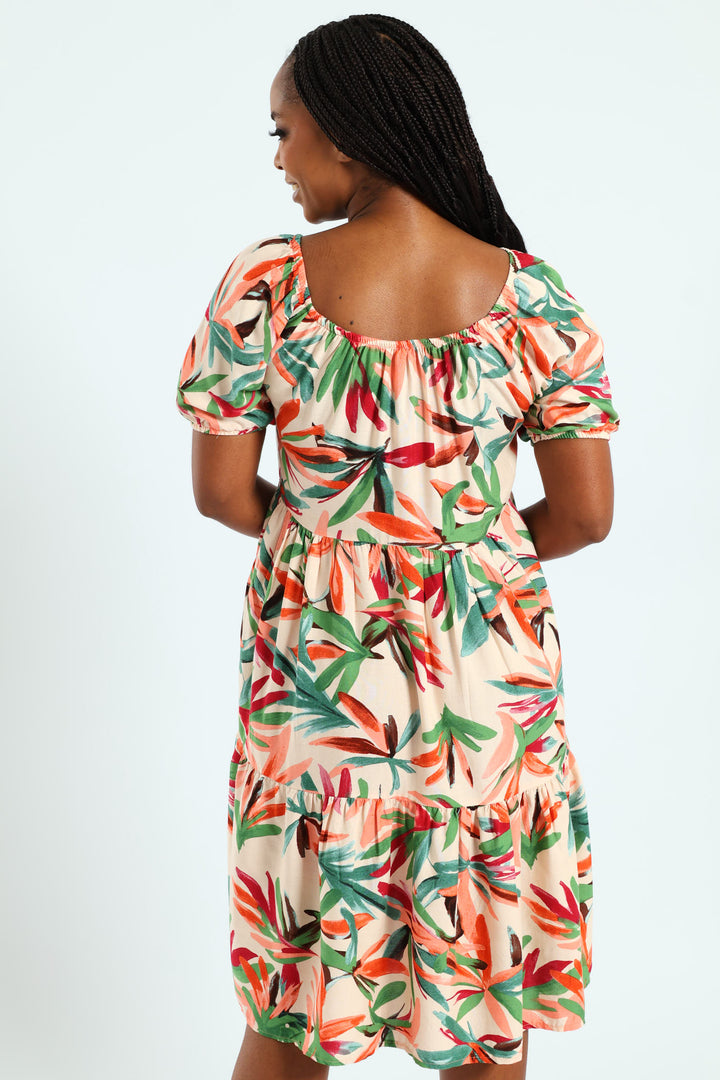 Printed Tiered Gypsy Mini Dress - Multi