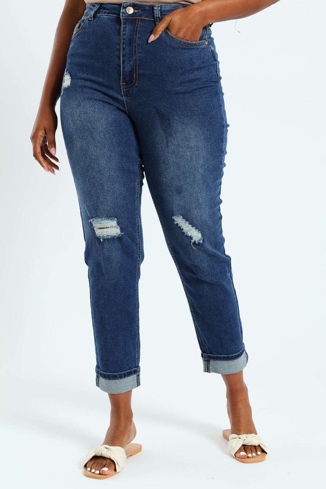 Abraised Turnup Cigarette Jean - Dark Wash