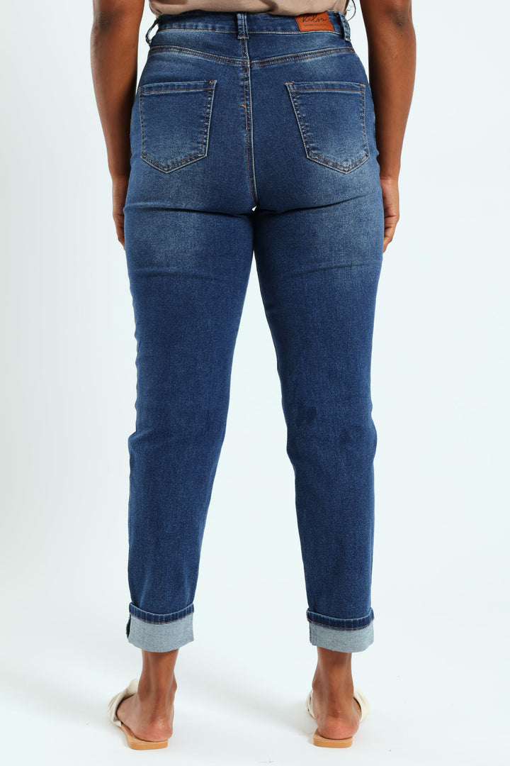 Abraised Turnup Cigarette Jean - Dark Wash