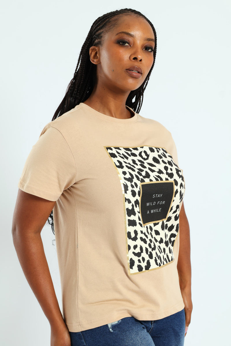 Stay Wild Leopard Frame Tee - Tan
