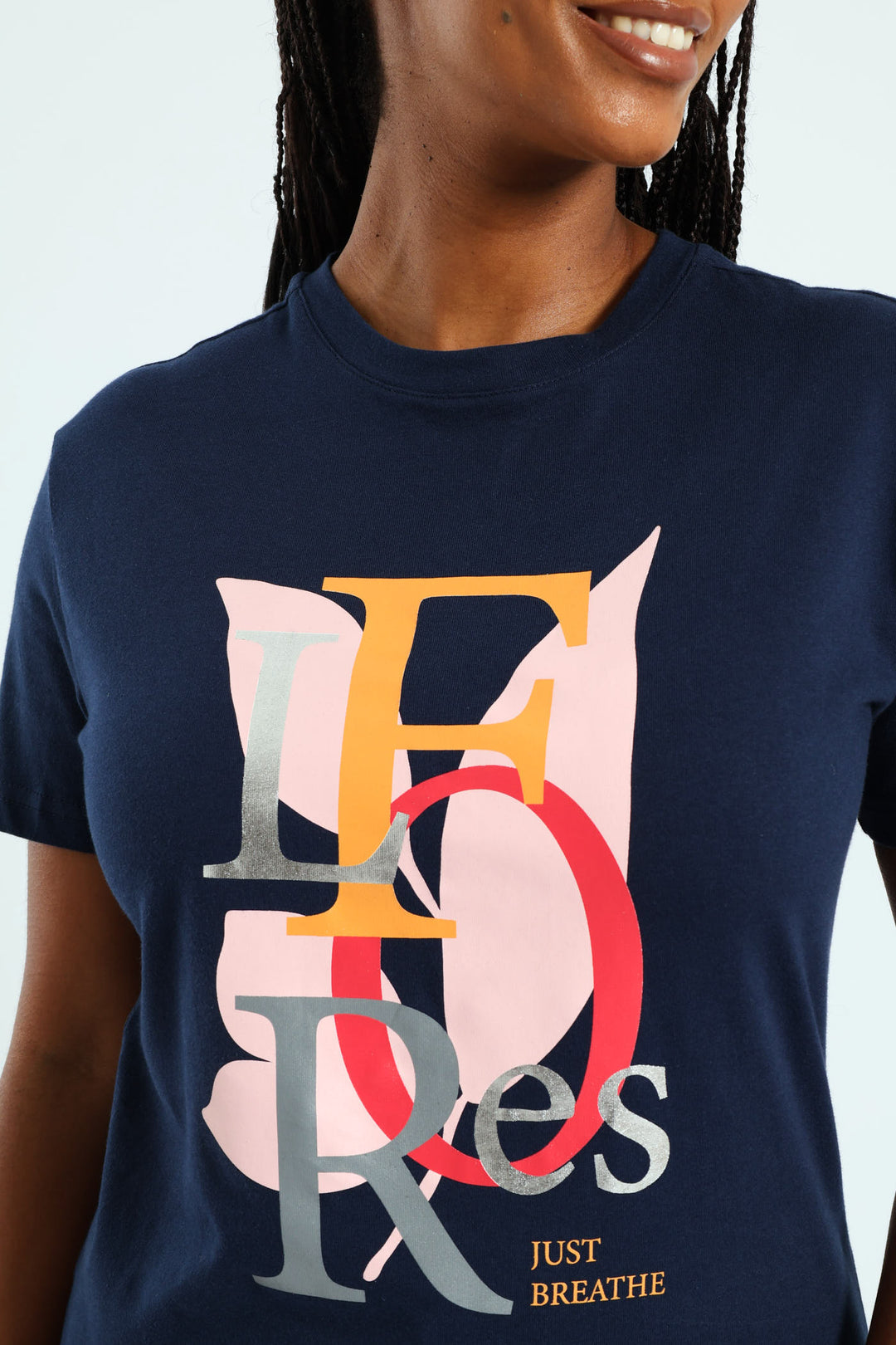Flores Leaf Foil Tee - Navy