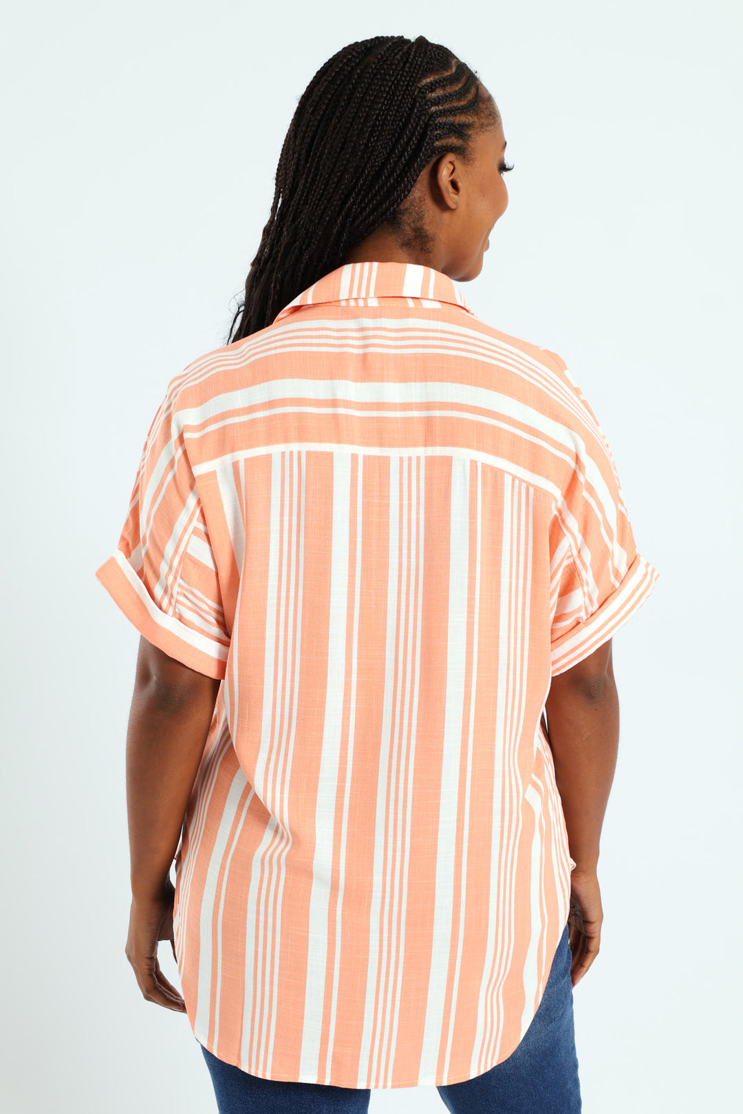 Short Sleeve Stripe Easywearing Shirt - Coral