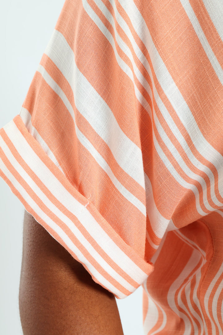 Short Sleeve Stripe Easywearing Shirt - Coral