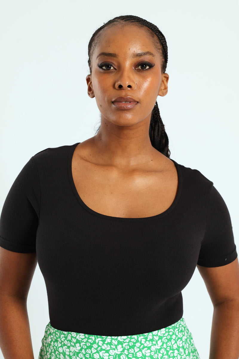 Scoop Neck Bodysuit - Black