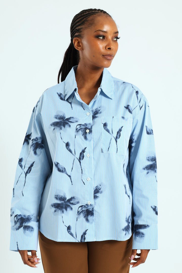 Striped Floral Shirt - Blue
