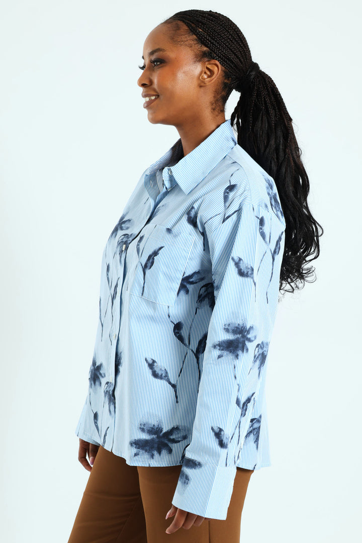 Striped Floral Shirt - Blue