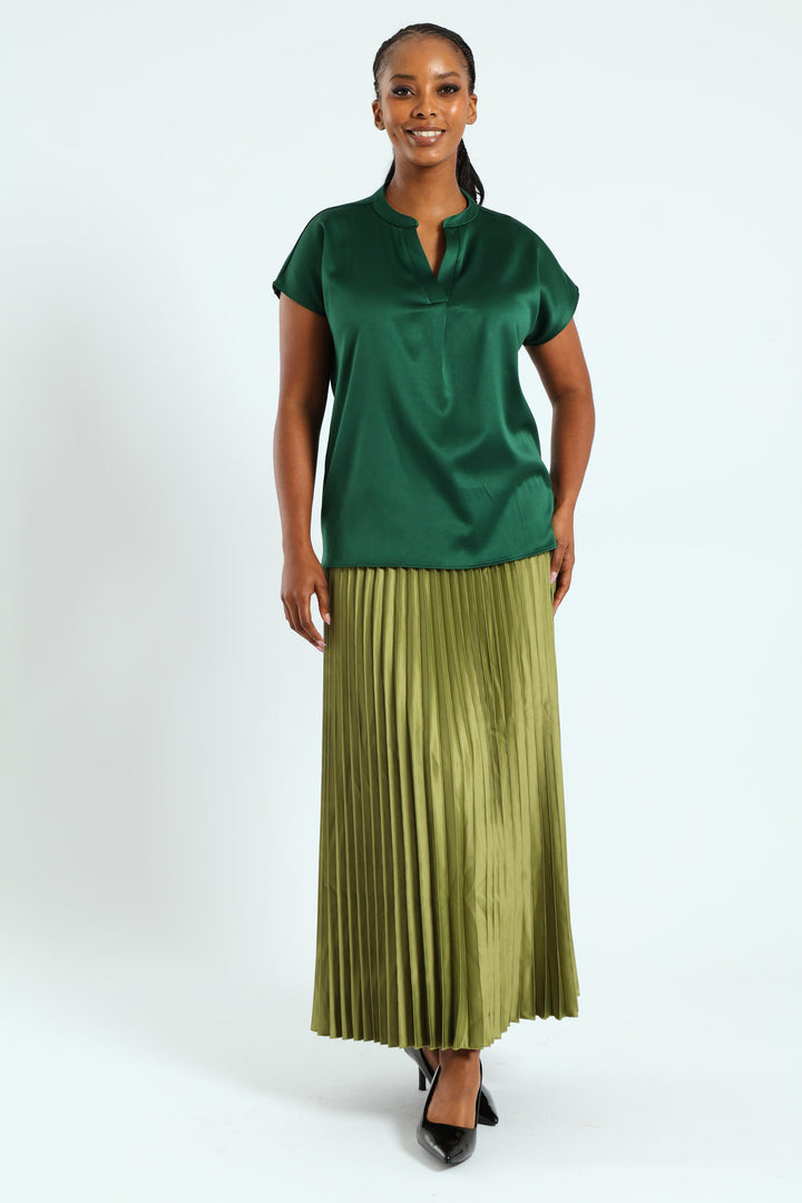 Mandarin Collar Blouse - Emerald