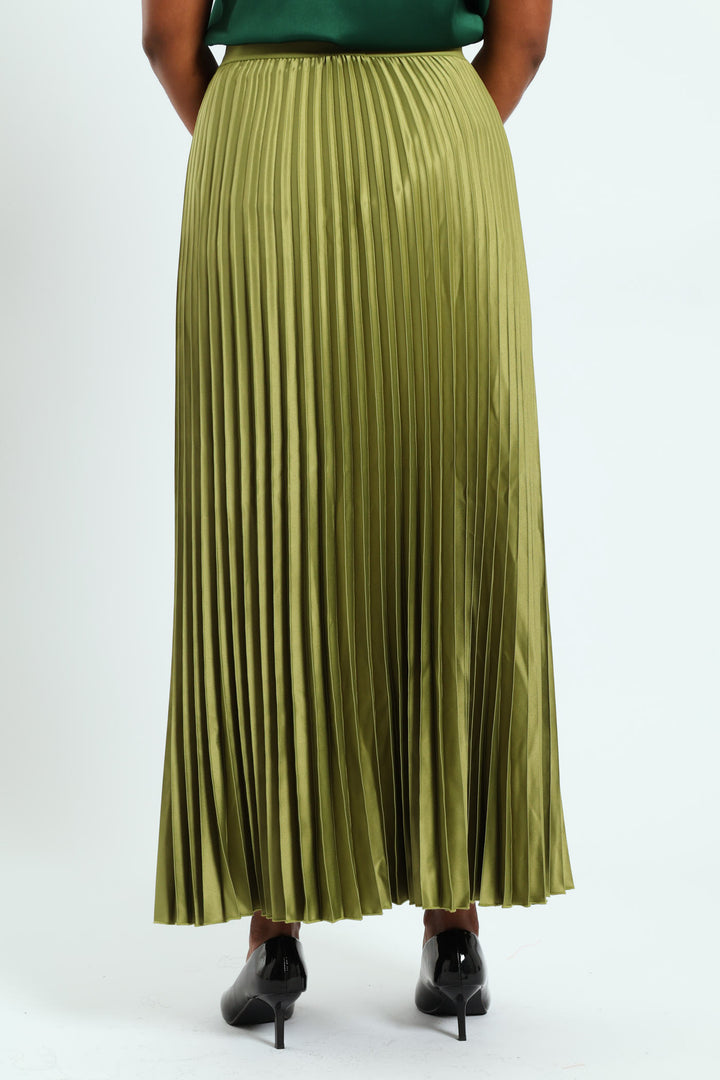 Pleated Satin Maxi Skirt - Matcha