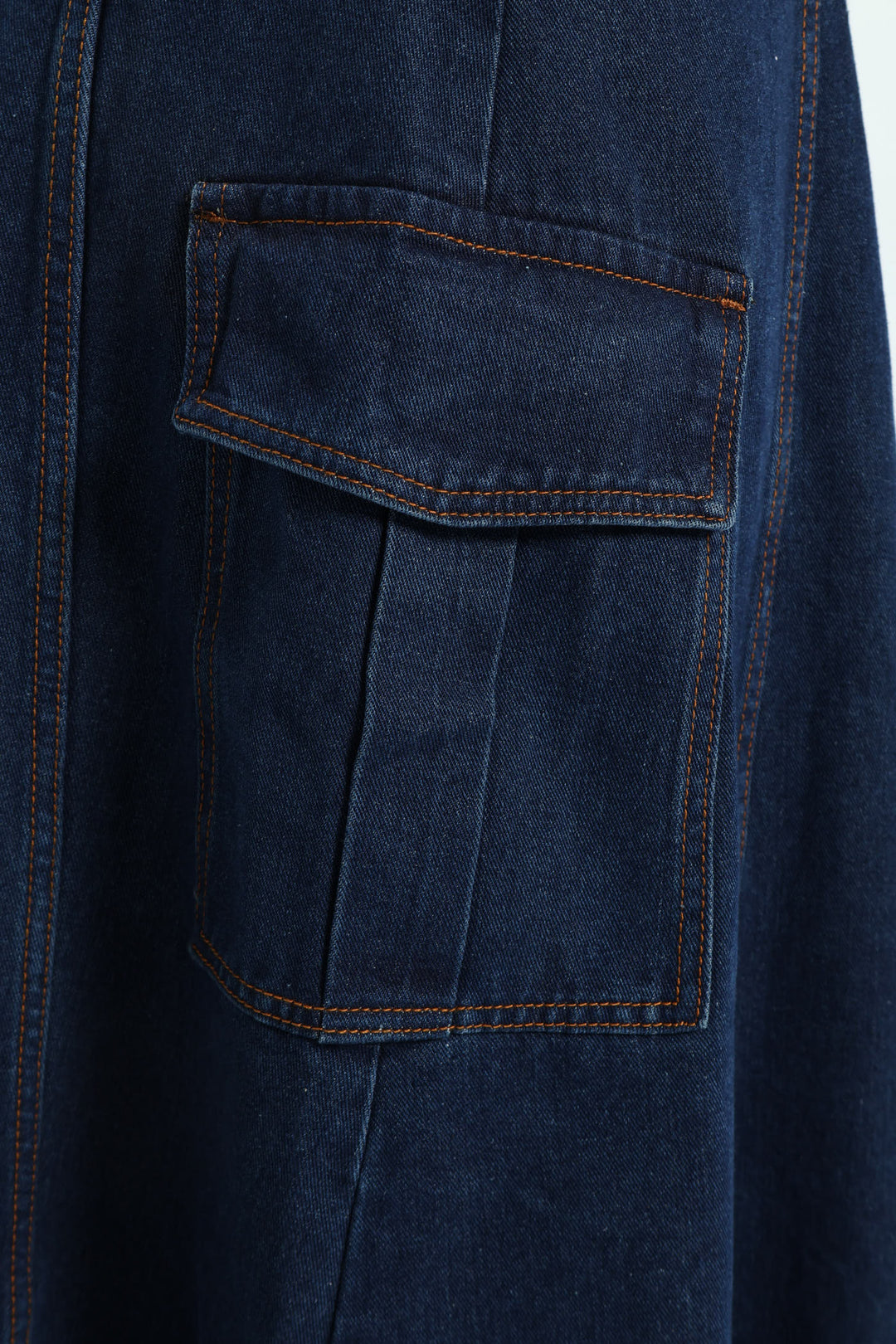 Self Belt Denim Wrap Cargo Pocket Maxi Skirt - Dark Wash