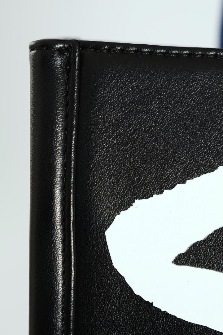 Shopper With Bold Logo Print And Second Strap - Black