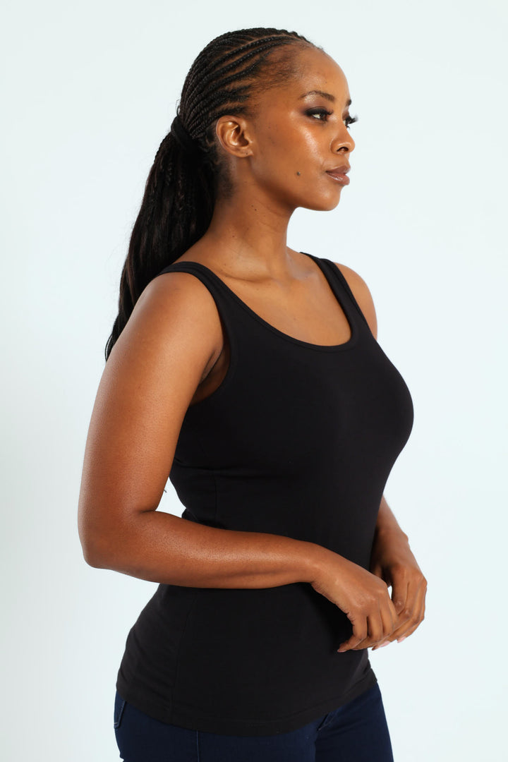 Cotton Lycra Tank Top - Black