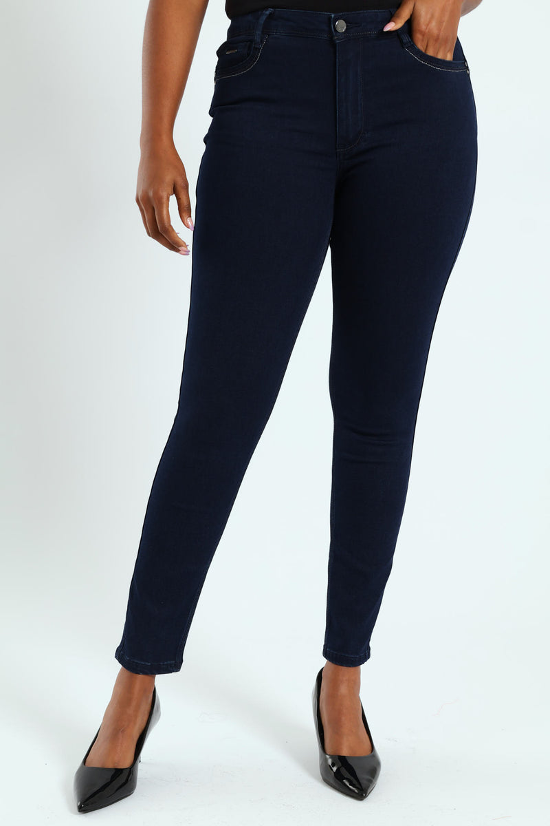 Lia Mid Waist Basic Skinny Jean - Blue/Black