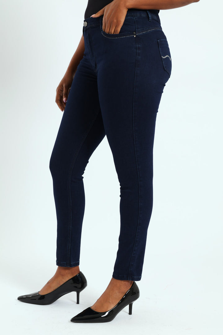 Lia Mid Waist Basic Skinny Jean - Blue/Black