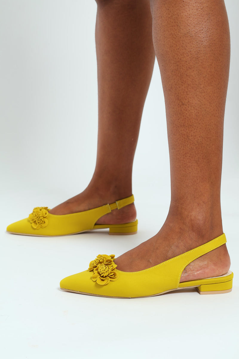 Flower Detail Pointy Slingback - Chartreuse