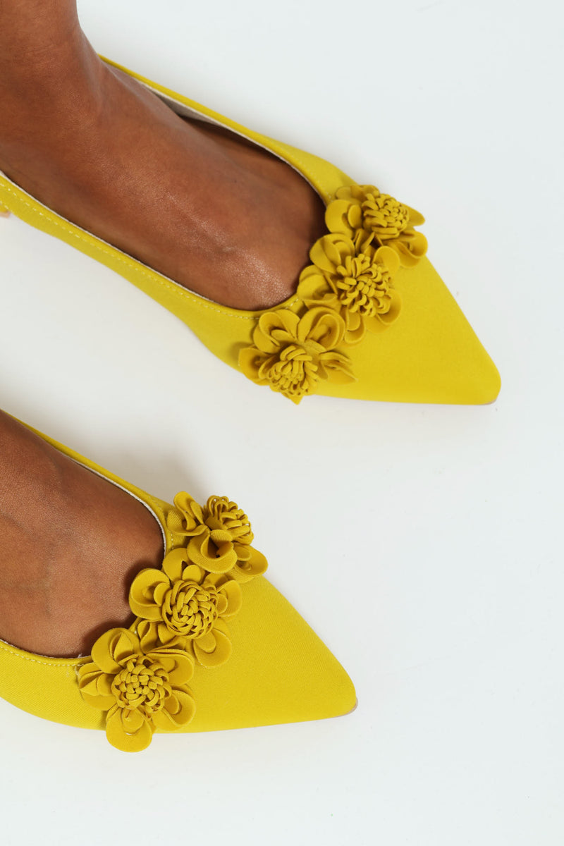 Flower Detail Pointy Slingback - Chartreuse