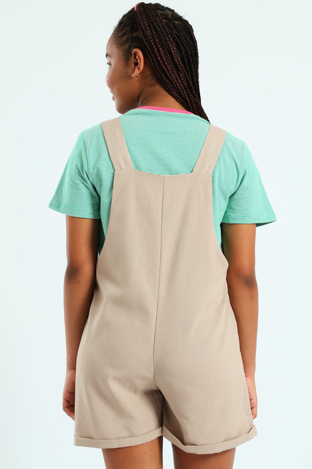 Girls Linen Dungaree - Stone