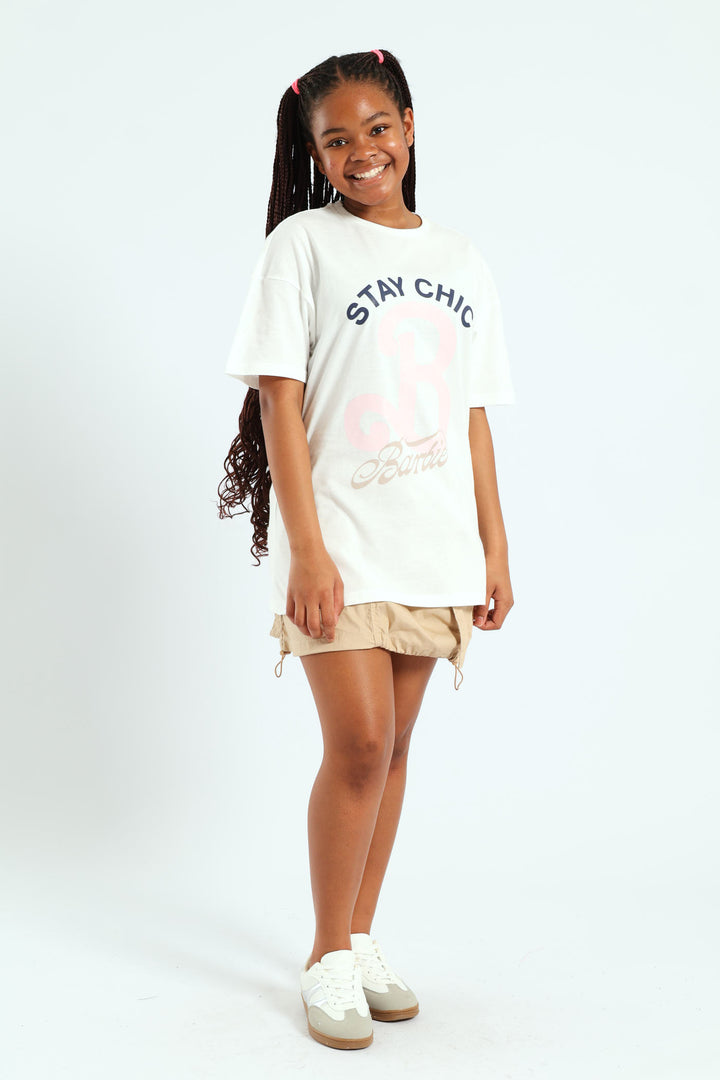 Girls Barbie Oversized Tee - Cream