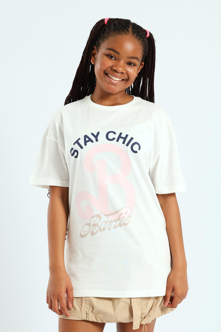 Girls Barbie Oversized Tee - Cream
