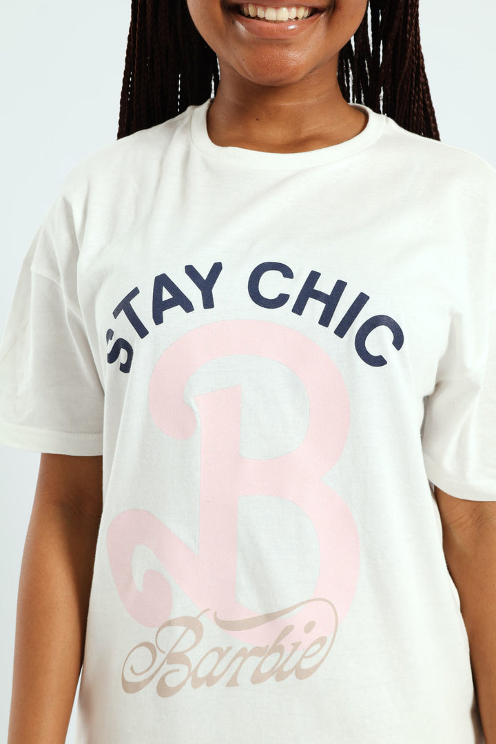 Girls Barbie Oversized Tee - Cream