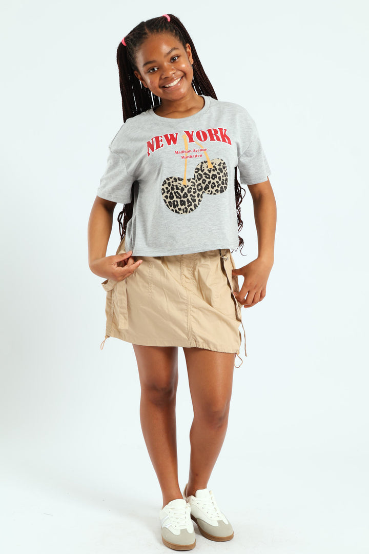 Girls Boxy Cherry Tee - Grey