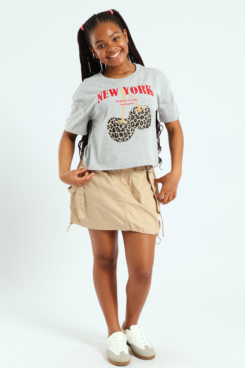 Girls Boxy Cherry Tee - Grey