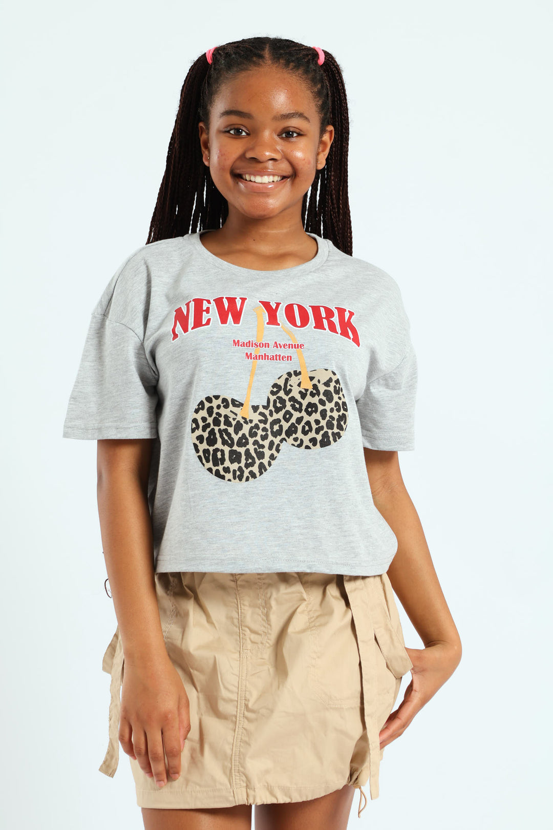 Girls Boxy Cherry Tee - Grey