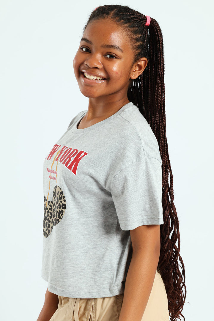 Girls Boxy Cherry Tee - Grey