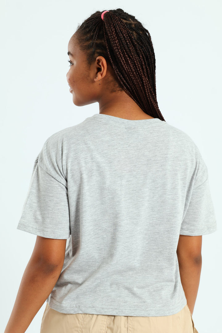Girls Boxy Cherry Tee - Grey