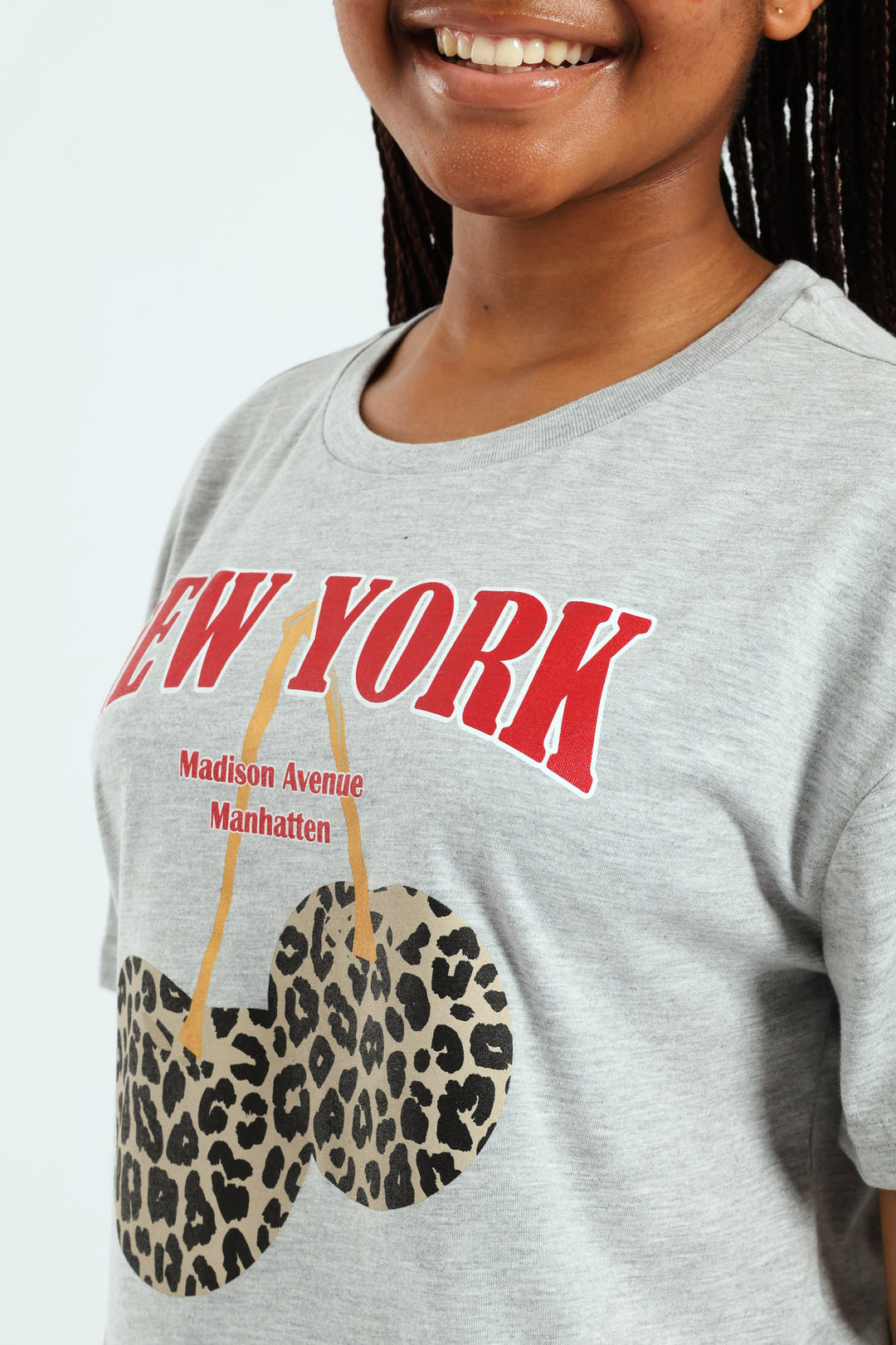 Girls Boxy Cherry Tee - Grey