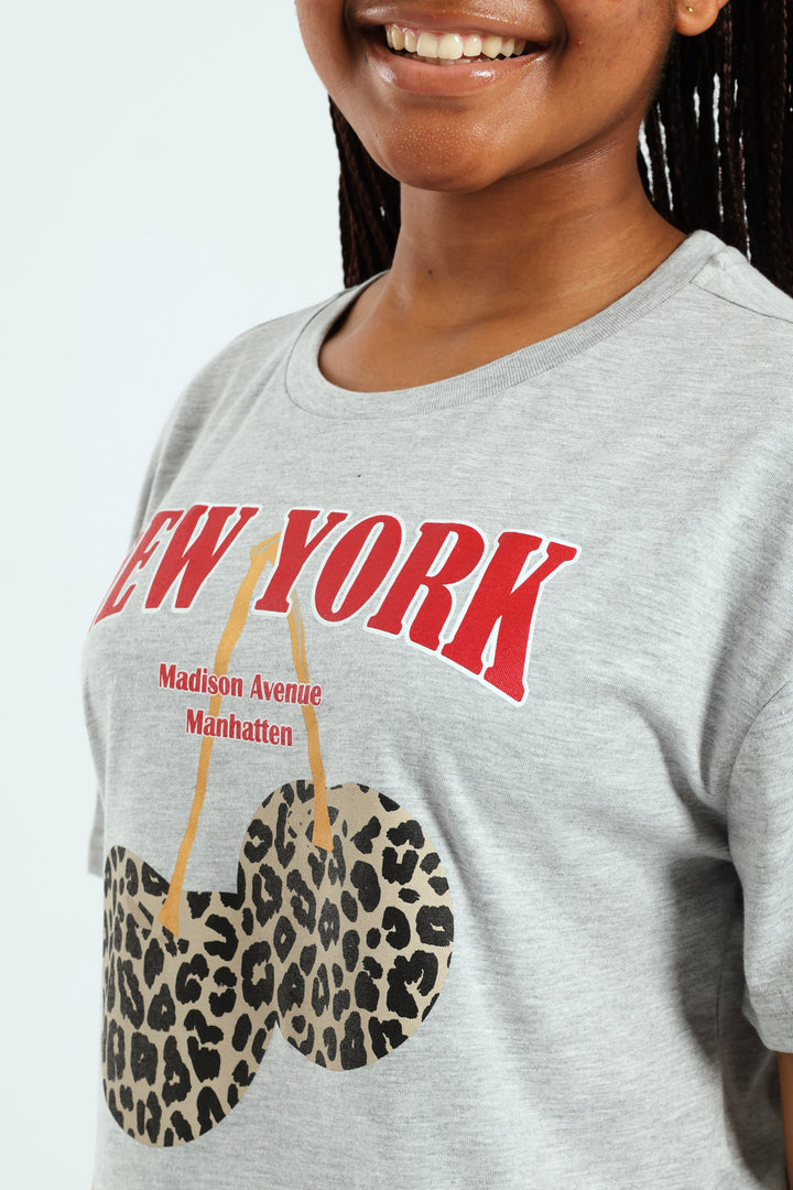 Girls Boxy Cherry Tee - Grey