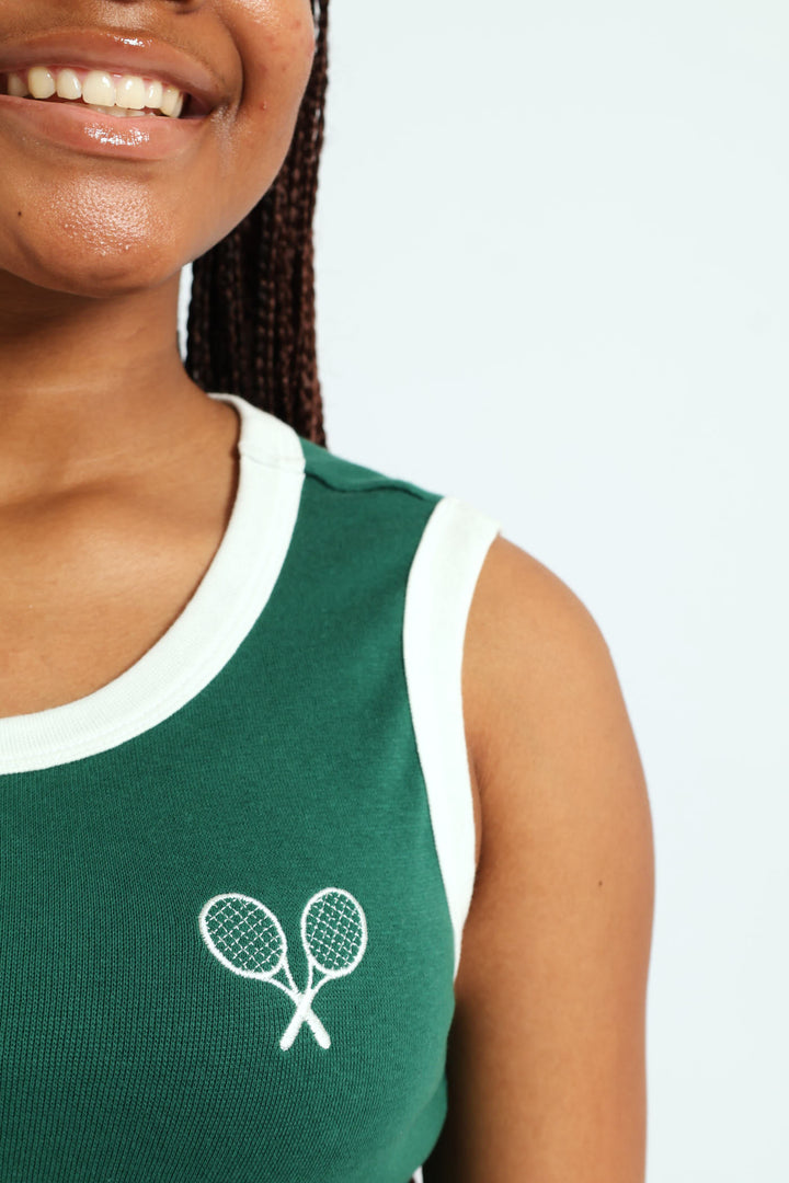 Girls Contrast Ribbed Vest - Green