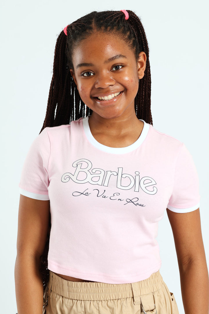 Girls Barbie Ringer Tee - Pink