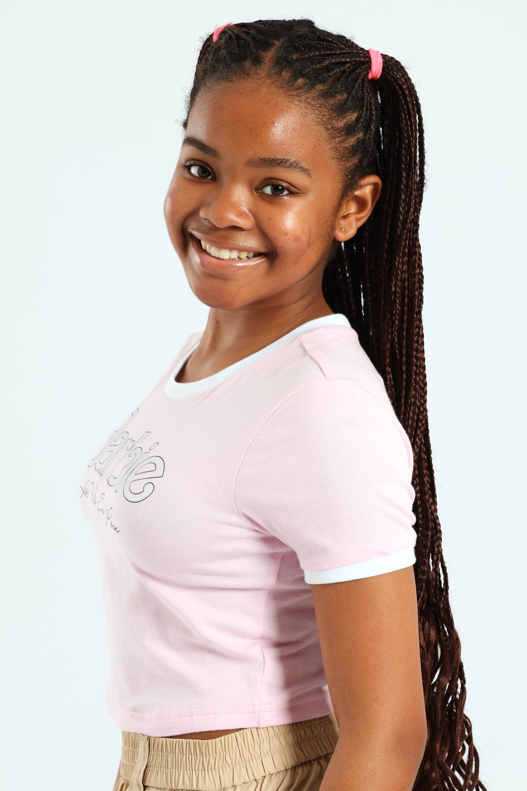 Girls Barbie Ringer Tee - Pink