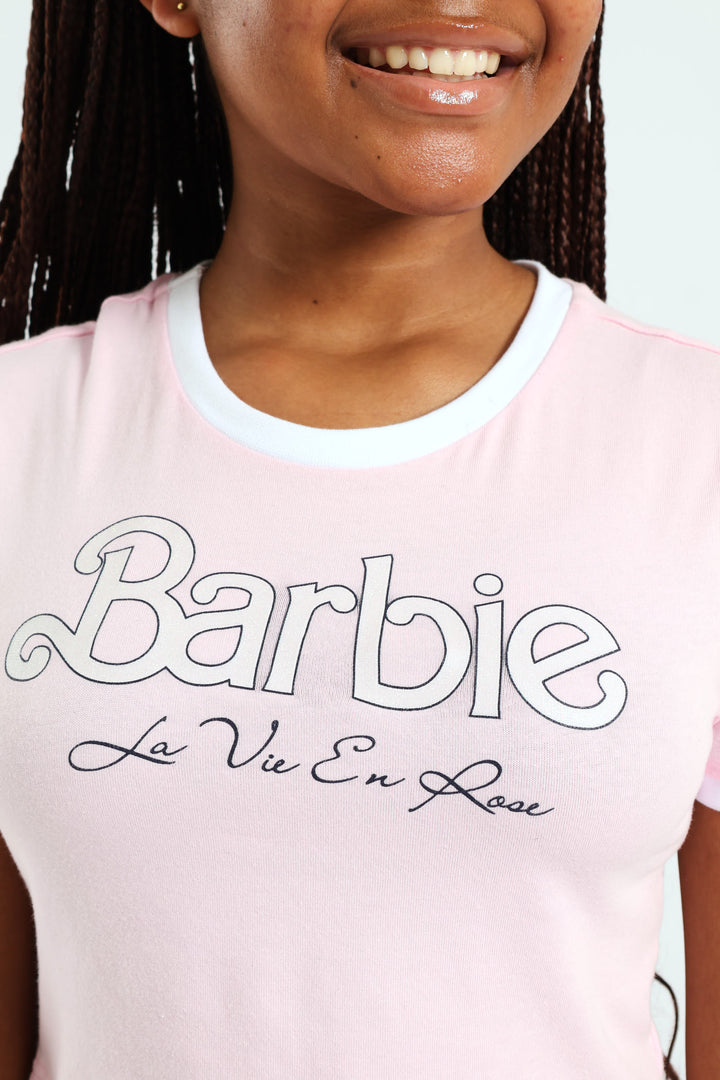 Girls Barbie Ringer Tee - Pink