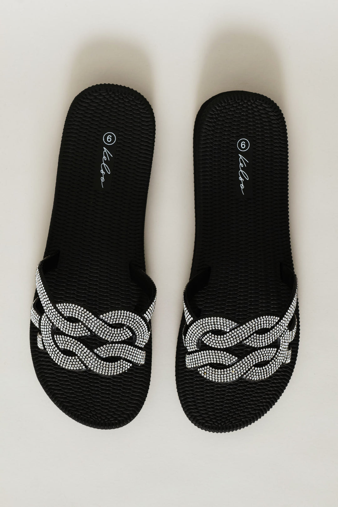 Interlock Strap Diamante Vamp Mule Sandal - Black