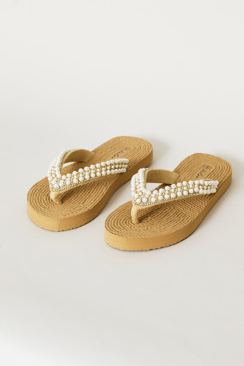 Pearl Thong Sandal On Flatform Outsole - Off White