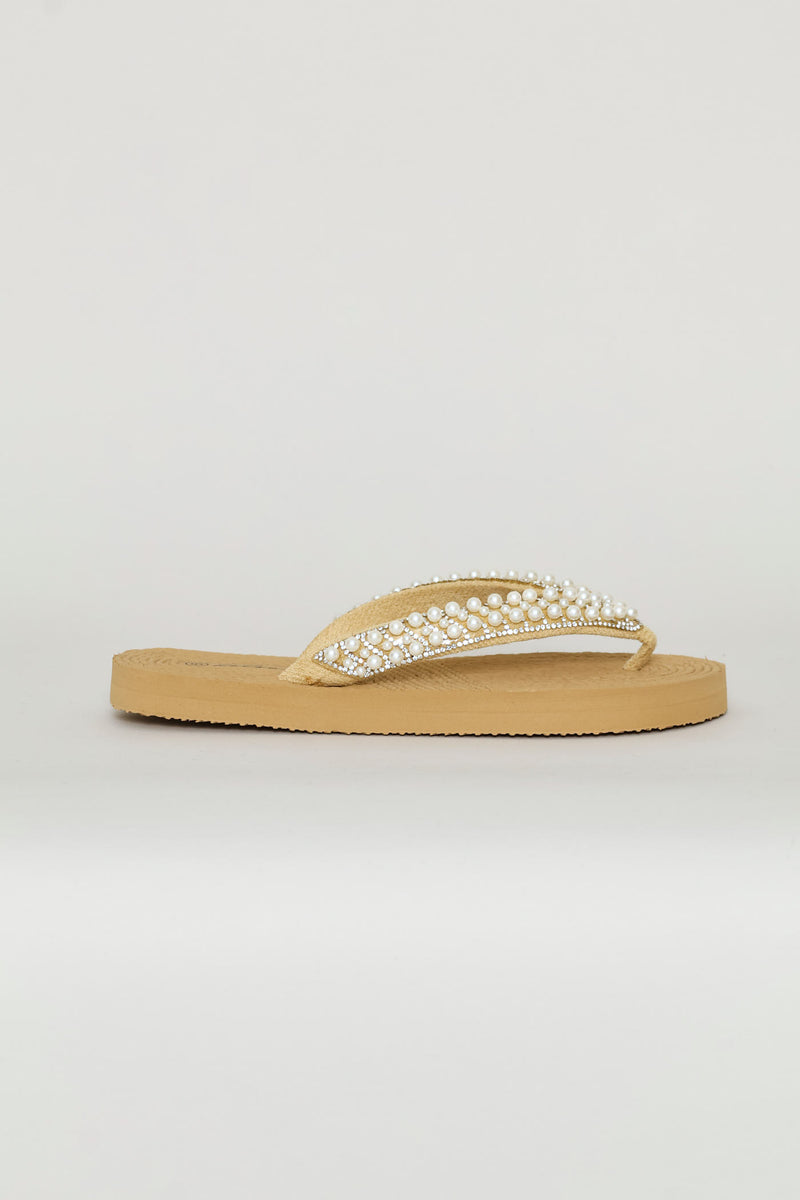 Pearl Thong Sandal On Flatform Outsole - Off White