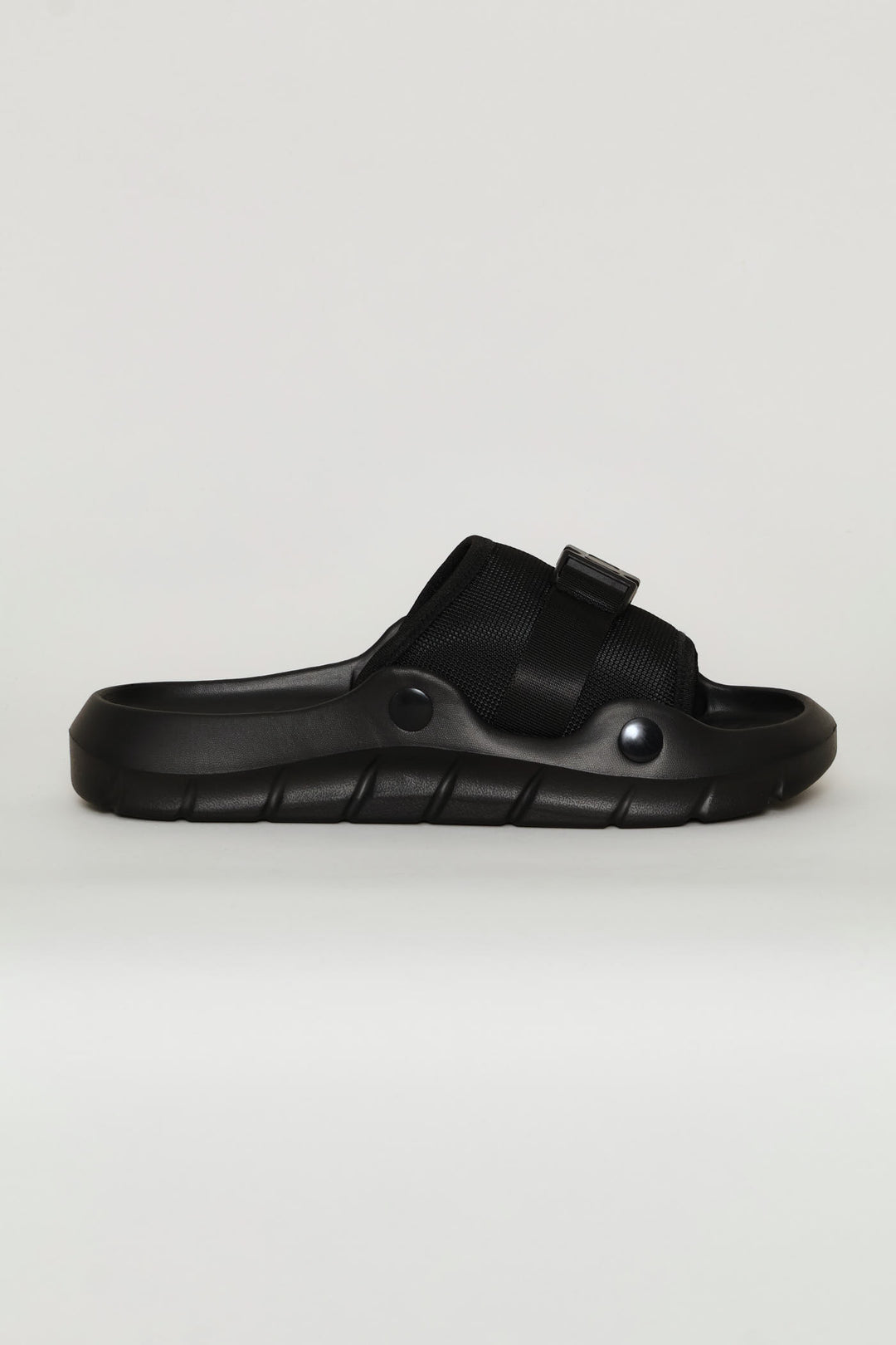Buckle Detail Mesh Upper Slide - Black