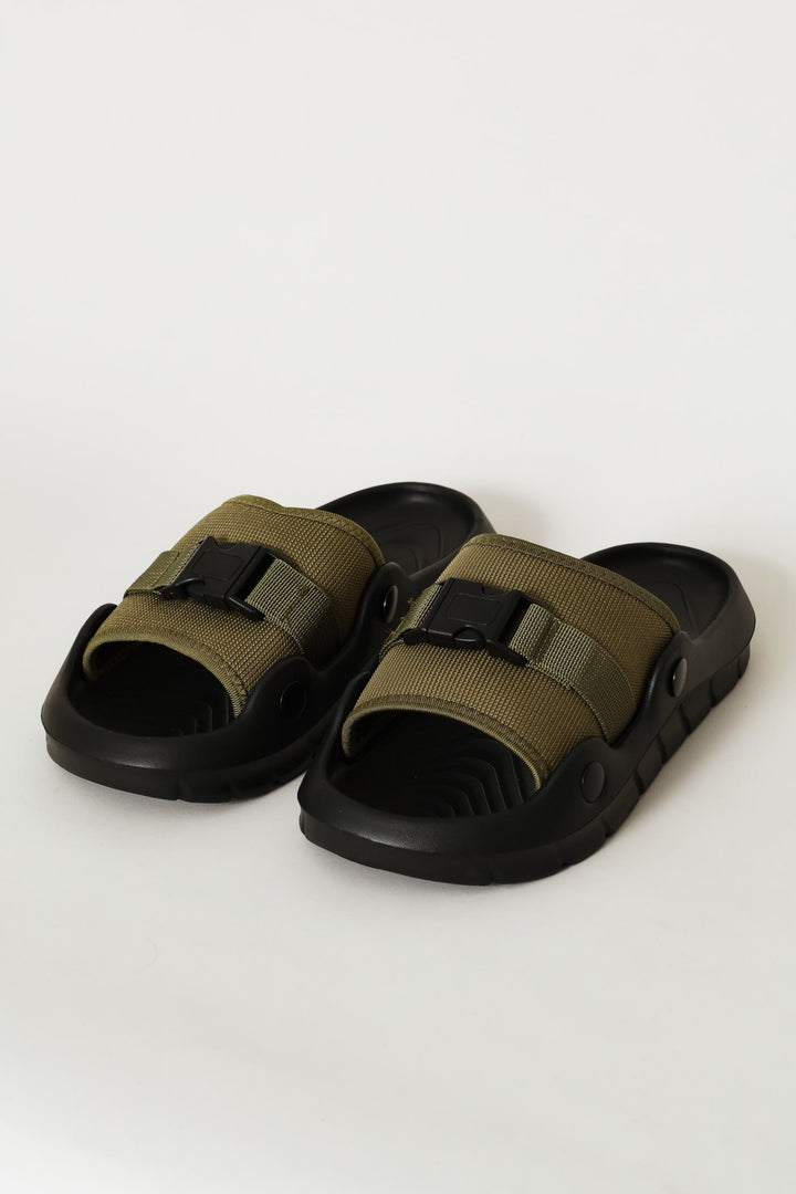 Buckle Detail Mesh Upper Slide - Olive