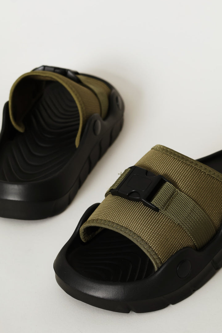 Buckle Detail Mesh Upper Slide - Olive