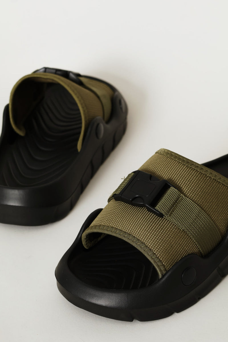Buckle Detail Mesh Upper Slide - Olive